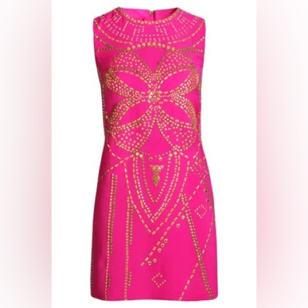 Versace x H&M Barbie Pink Gold Studded Sleeveless Mini Dress Womens Sz 4 - Picture 2 of 15